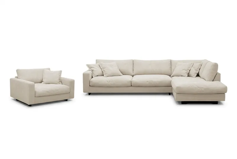 Valencia Sofagruppe Ekstra Dyb 4-personers Chaiselong Højre + Lænestol, Beige