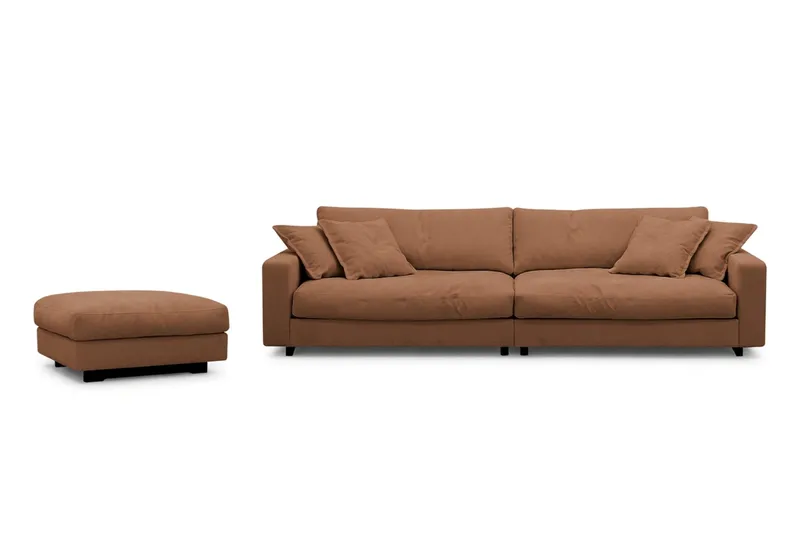 Valencia Sofagruppe Ekstra Dyb 4-personers Sofa + Fodskammel, Rustrødbrun