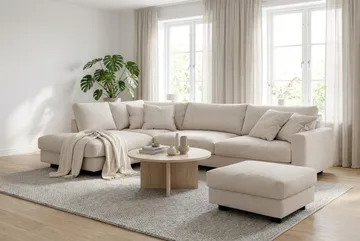 Valencia Sofagruppe Ekstra Dyb 4-personers Chaiselong Venstre + Fodskammel - Offwhite - Møbler - Sofaer - Sofagrupper