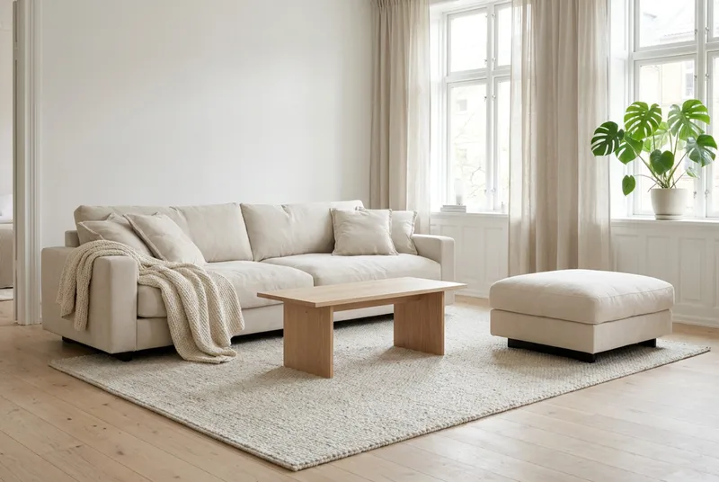 Valencia Sofagruppe Ekstra Dyb 4-personers Sofa + Fodskammel - Beige - Møbler - Sofaer - Sofagrupper