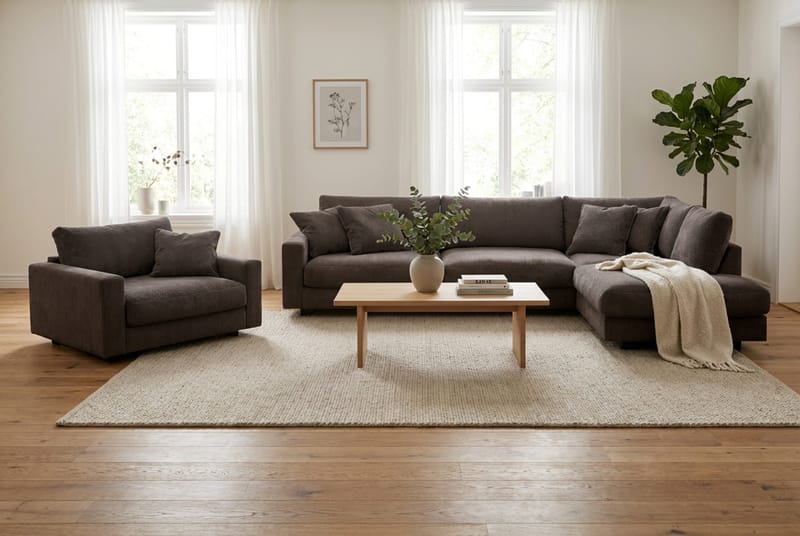 Valencia Sofagruppe Ekstra Dyb 4-personers Chaiselong Højre + Lænestol - Taupe - Møbler - Sofaer - Sofagrupper