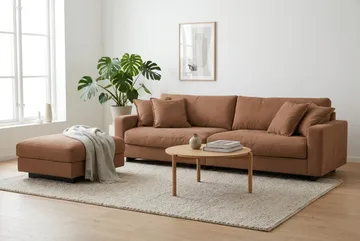 Valencia Sofagruppe Ekstra Dyb 4-personers Sofa + Fodskammel - Rustrødbrun - Møbler - Sofaer - Sofagrupper