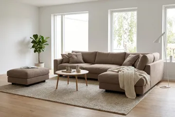 Valencia Sofagruppe Ekstra Dyb 4-personers Chaiselong Højre + Fodskammel - Mørkebrun - Møbler - Sofaer - Sofagrupper