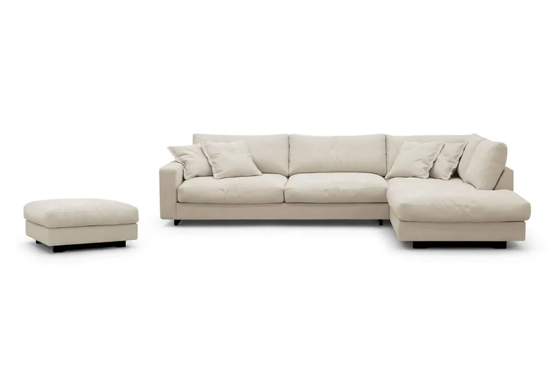 Valencia Sofagruppe Ekstra Dyb 4-personers Chaiselong Højre + Fodskammel, Beige