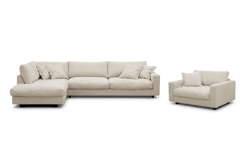 Valencia Sofagruppe Ekstra Dyb 4-personers Chaiselong Venstre + Lænestol, Beige