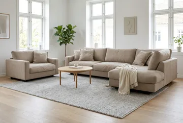 Valencia Sofagruppe Ekstra Dyb 4-personers Chaiselong Højre + Lænestol - Brun - Møbler - Sofaer - Sofagrupper