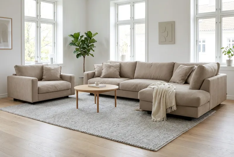 Valencia Sofagruppe Ekstra Dyb 4-personers Chaiselong Højre + Lænestol - Brun - Møbler - Sofaer - Sofagrupper
