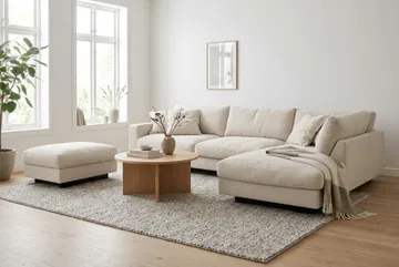 Valencia Sofagruppe Ekstra Dyb 4-personers Chaiselong Højre + Fodskammel - Beige - Møbler - Sofaer - Sofagrupper