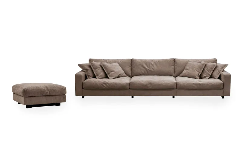 Valencia sofagruppe ekstra dyb 5-personers sofa + fodskammel i chenille, Mørkebrun