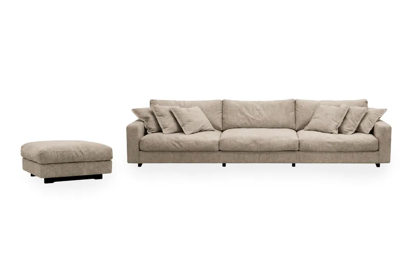 Valencia sofagruppe ekstra dyb 5-personers sofa + fodskammel i chenille, Brun