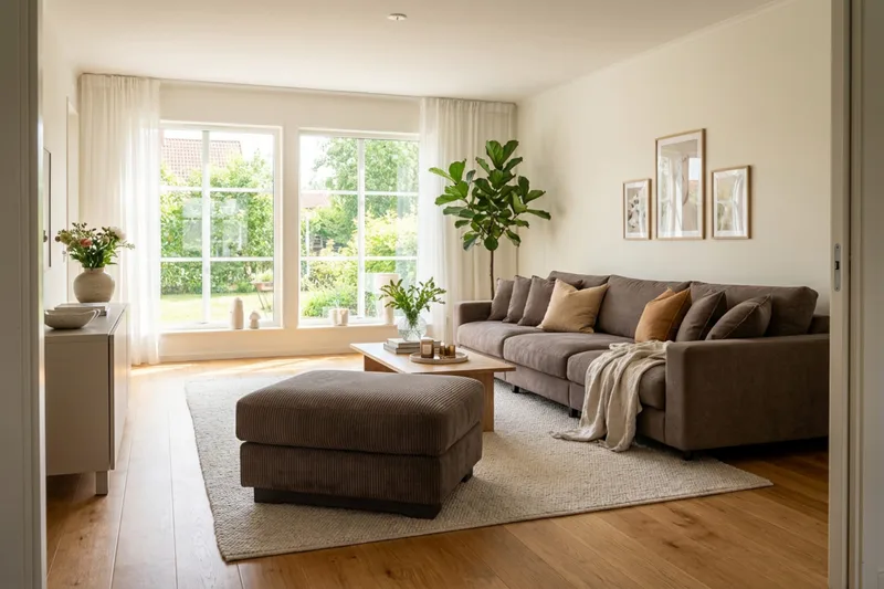 Valencia sofagruppe ekstra dyb 5-personers sofa + fodskammel - Brun - Møbler - Sofaer - Hjørnesofa