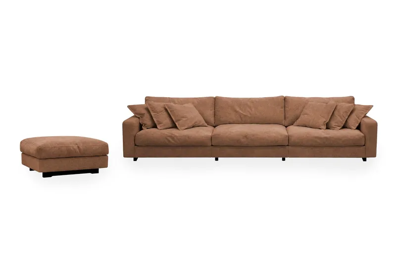 Valencia sofagruppe ekstra dyb 5-personers sofa + fodskammel i chenille - Rustbrun - Møbler - Sofaer - Hjørnesofa