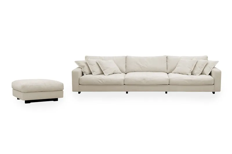 Valencia sofagruppe ekstra dyb 5-personers sofa + fodskammel i chenille - Beige - Møbler - Sofaer - Hjørnesofa