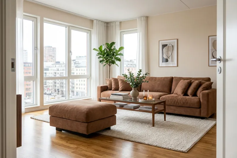 Valencia sofagruppe ekstra dyb 5-personers sofa + fodskammel i chenille - Rustbrun - Møbler - Sofaer - Hjørnesofa