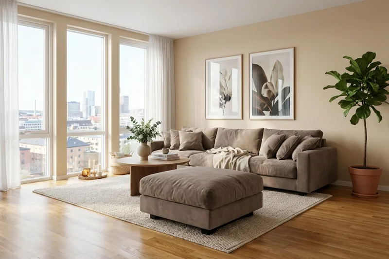 Valencia sofagruppe ekstra dyb 5-personers sofa + fodskammel i chenille - Mørkebrun - Møbler - Sofaer - Hjørnesofa