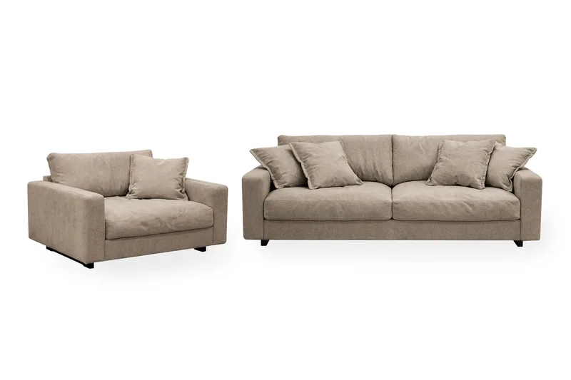 Valencia sofagruppe Extra Dyb 3-personers sofa + lænestol i chenille, Brun