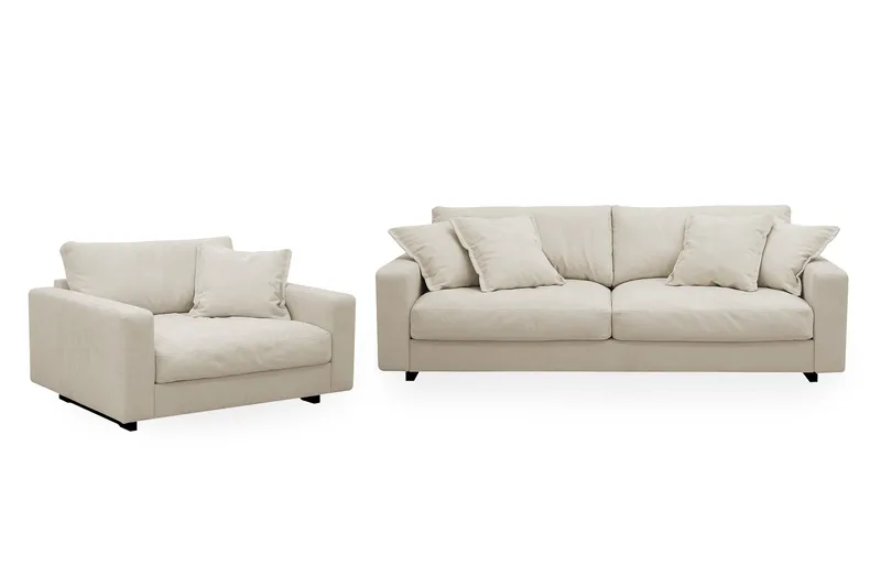 Valencia sofagruppe Extra Dyb 3-personers sofa + lænestol i chenille, Beige