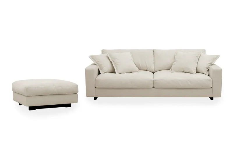 Valencia sofasæt ekstra dybt 3-personers sofa + fodskammel i chenille, Beige