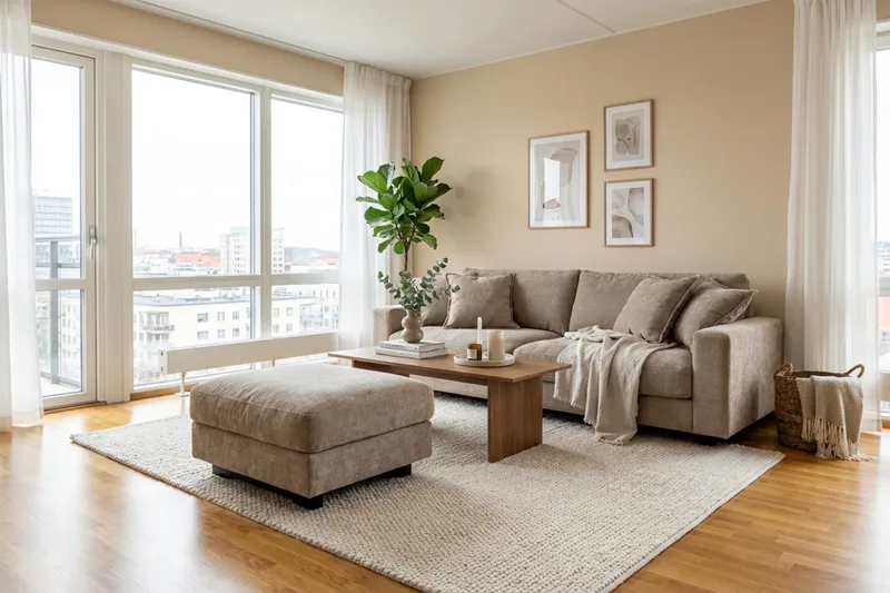 Valencia sofasæt ekstra dybt 3-personers sofa + fodskammel i chenille - Brun - Møbler - Sofaer - Hjørnesofa