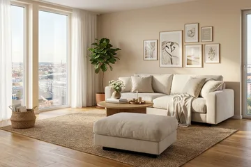 Valencia sofasæt ekstra dybt 3-personers sofa + fodskammel i chenille - Beige - Møbler - Sofaer - Hjørnesofa