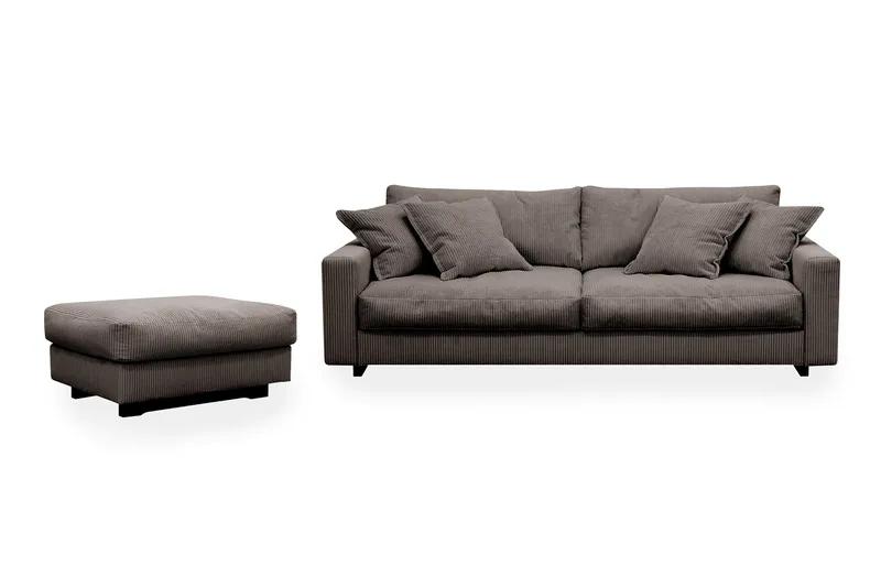 Valencia sofasæt ekstra dybt 3-personers sofa + fodskammel, Brun