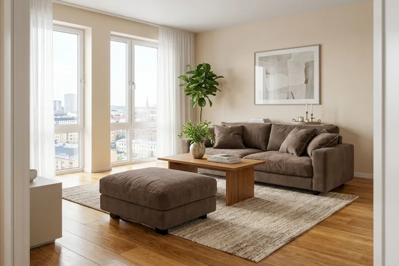 Valencia sofasæt ekstra dybt 3-personers sofa + fodskammel i chenille - Mørkebrun - Møbler - Sofaer - Hjørnesofa