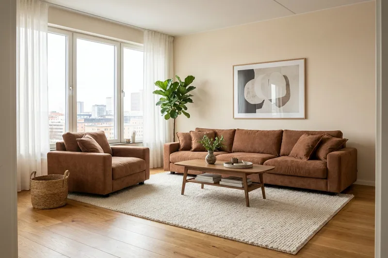 Valencia sofasæt ekstra dybt 5-personers sofa + lænestol i chenille - Rustbrun - Møbler - Sofaer - Sofagrupper