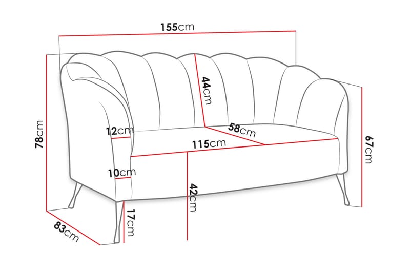 Adrial 2-Pers. Sofa - Velour/Blå/Guld - Velour sofaer - 2 personers sofa