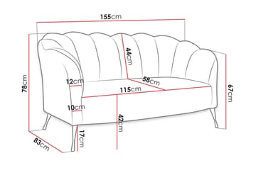 Adrial 2-Pers. Sofa - Velour/Lyserød/Sort Krom - Møbler - Sofaer - Velour sofaer