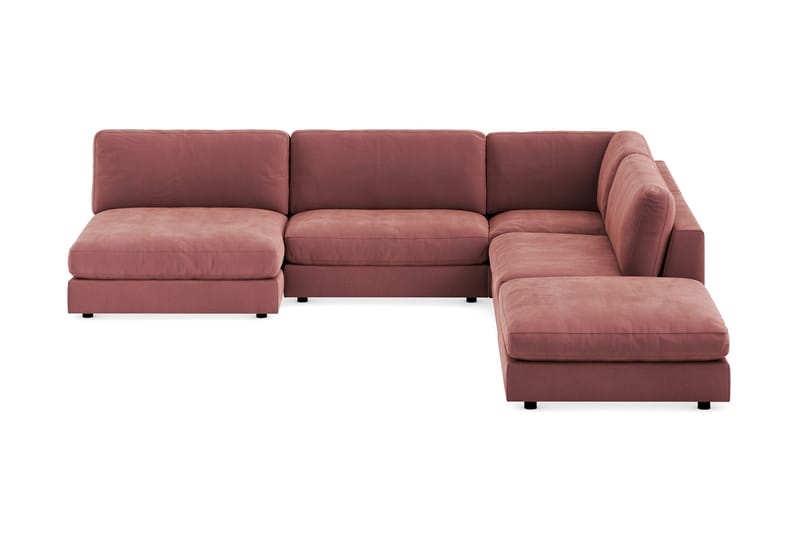 Arken 6-personers Vendbar L-formet Modulhjørnesofa med Chaiselong + Fodskammel i Fløjl - Rosa - Møbler - Sofaer - Modulsofaer - Komplet modulsofa