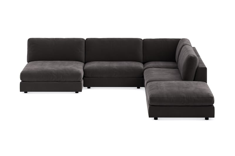 Arken 6-personers Vendbar L-formet Modulhjørnesofa med Chaiselong + Fodskammel i Fløjl - Mørkegrå - Møbler - Sofaer - Velour sofaer
