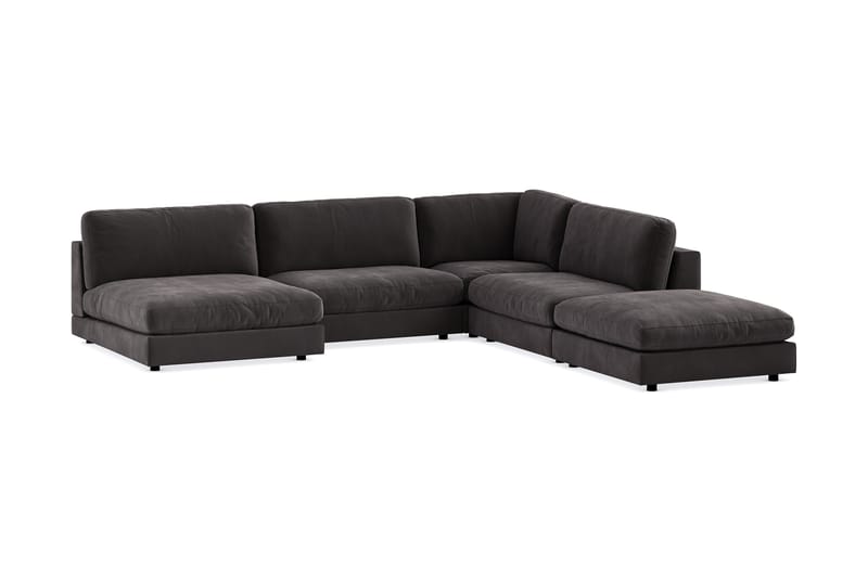 Arken 6-personers Vendbar L-formet Modulhjørnesofa med Chaiselong + Fodskammel i Fløjl - Mørkegrå - Møbler - Sofaer - Velour sofaer