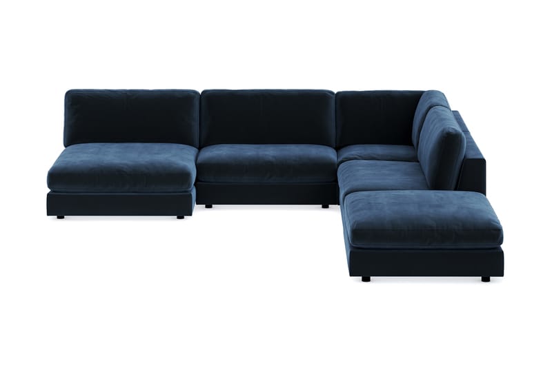 Arken 6-personers Vendbar L-formet Modulhjørnesofa med Chaiselong + Fodskammel i Fløjl - Blå - Møbler - Sofaer - Velour sofaer