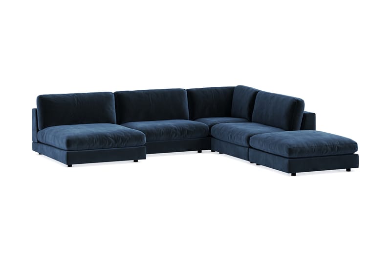 Arken 6-personers Vendbar L-formet Modulhjørnesofa med Chaiselong + Fodskammel i Fløjl - Blå - Møbler - Sofaer - Velour sofaer