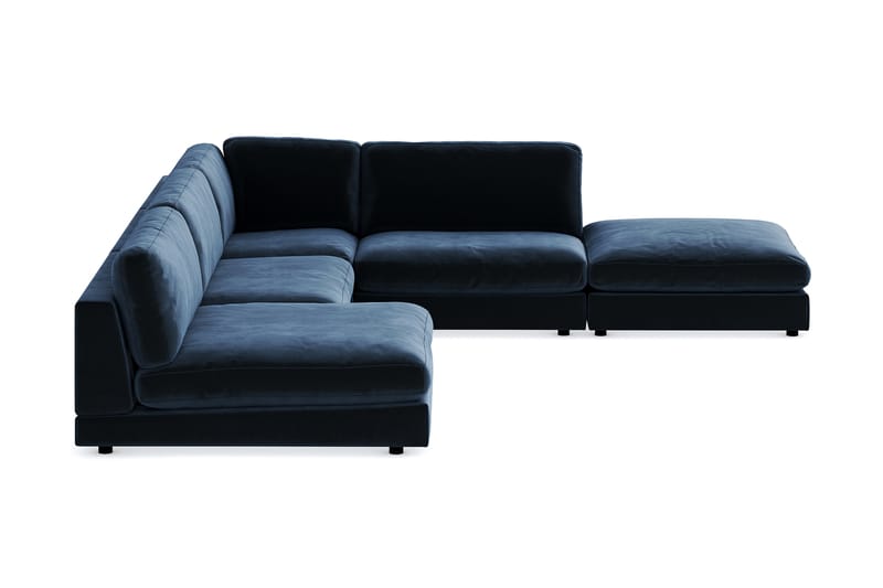 Arken 6-personers Vendbar L-formet Modulhjørnesofa med Chaiselong + Fodskammel i Fløjl - Blå - Møbler - Sofaer - Velour sofaer