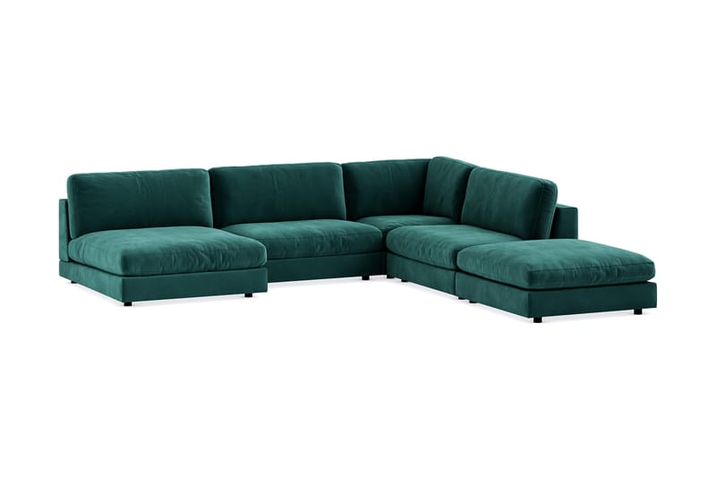 Arken 6-personers Vendbar L-formet Modulhjørnesofa med Chaiselong + Fodskammel i Fløjl - Grøn - Møbler - Sofaer - Velour sofaer