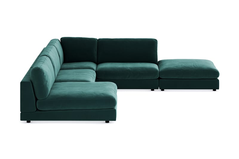 Arken 6-personers Vendbar L-formet Modulhjørnesofa med Chaiselong + Fodskammel i Fløjl - Grøn - Møbler - Sofaer - Velour sofaer