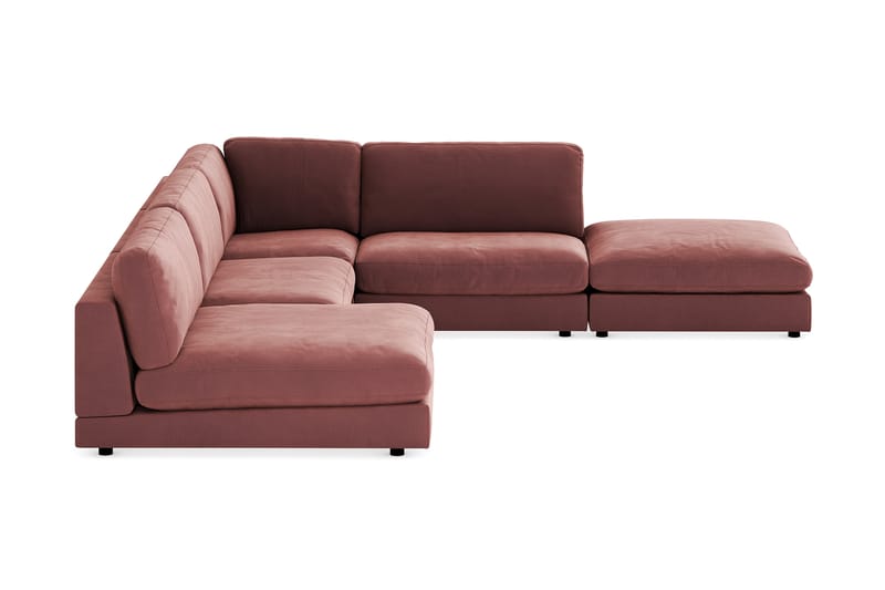 Arken 6-personers Vendbar L-formet Modulhjørnesofa med Chaiselong + Fodskammel i Fløjl - Rosa - Møbler - Sofaer - Velour sofaer