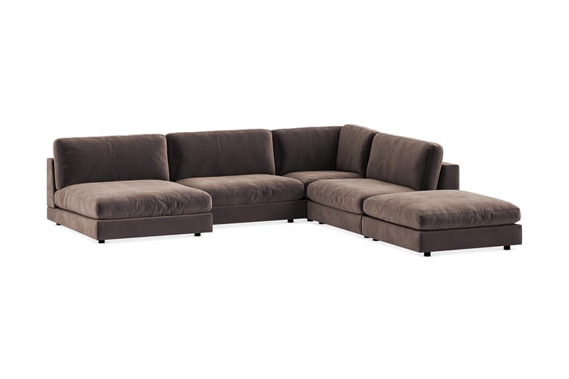 Arken 6-personers Vendbar L-formet Modulhjørnesofa med Chaiselong + Fodskammel i Fløjl - Brun - Møbler - Sofaer - Velour sofaer