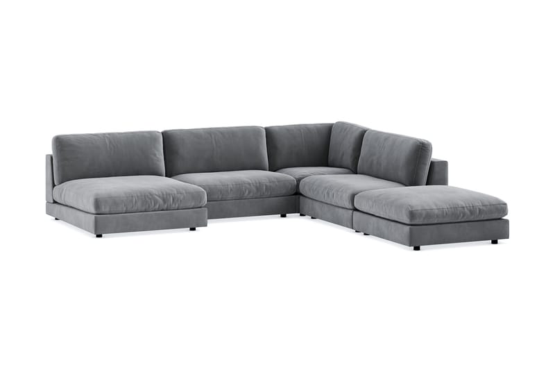 Arken 6-personers Vendbar L-formet Modulhjørnesofa med Chaiselong + Fodskammel i Fløjl - Lysegrå - Møbler - Sofaer - Velour sofaer