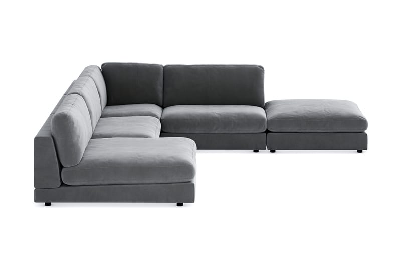 Arken 6-personers Vendbar L-formet Modulhjørnesofa med Chaiselong + Fodskammel i Fløjl - Lysegrå - Møbler - Sofaer - Velour sofaer