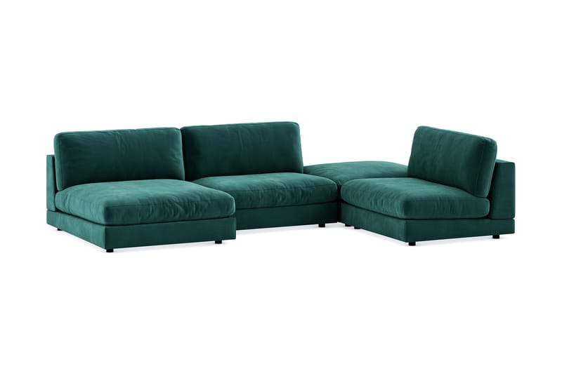 Arken 6-personers U-formet Modulsofa + Fodskammel i Fløjl - Grøn - Møbler - Sofaer - Velour sofaer