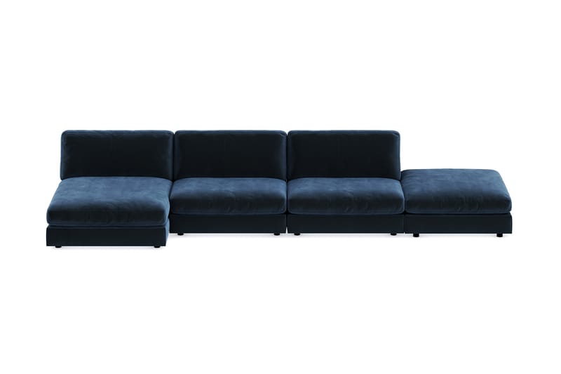 Arken 6-personers Vendbar U-formet Modulsofa med Chaiselong + Fodskammel i Fløjl - Blå - Møbler - Sofaer - Velour sofaer