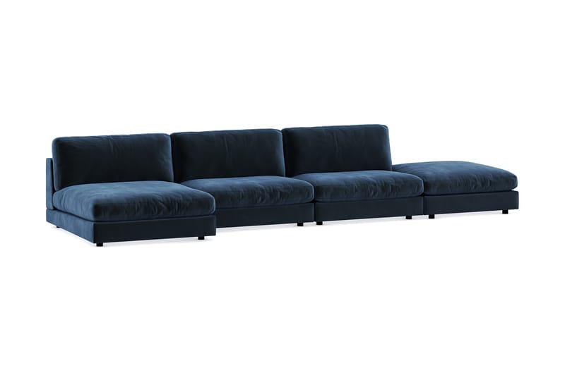 Arken 6-personers Vendbar U-formet Modulsofa med Chaiselong + Fodskammel i Fløjl - Blå - Møbler - Sofaer - Velour sofaer
