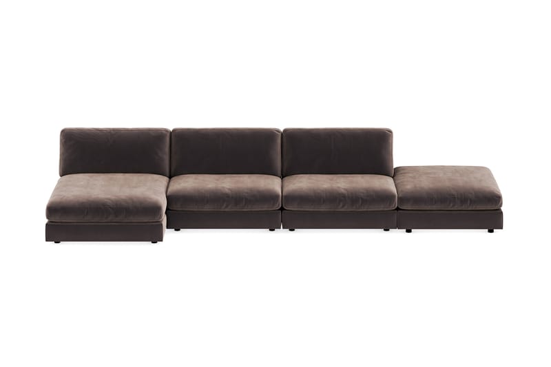 Arken 6-personers Vendbar U-formet Modulsofa med Chaiselong + Fodskammel i Fløjl - Brun - Møbler - Sofaer - Velour sofaer