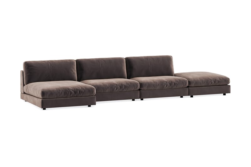 Arken 6-personers Vendbar U-formet Modulsofa med Chaiselong + Fodskammel i Fløjl - Brun - Møbler - Sofaer - Velour sofaer