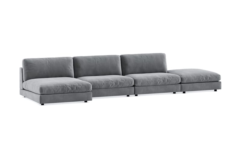 Arken 6-personers Vendbar U-formet Modulsofa med Chaiselong + Fodskammel i Fløjl - Lysegrå - Møbler - Sofaer - Velour sofaer