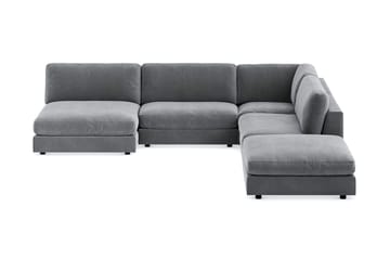 Arken 6-personers Vendbar L-formet Modulhjørnesofa med Chaiselong + Fodskammel i Fløjl