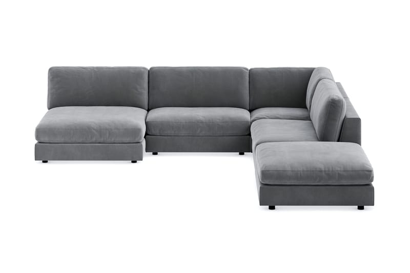 Arken 6-personers Vendbar L-formet Modulhjørnesofa med Chaiselong + Fodskammel i Fløjl - Lysegrå - Møbler - Sofaer - Modulsofaer - Komplet modulsofa