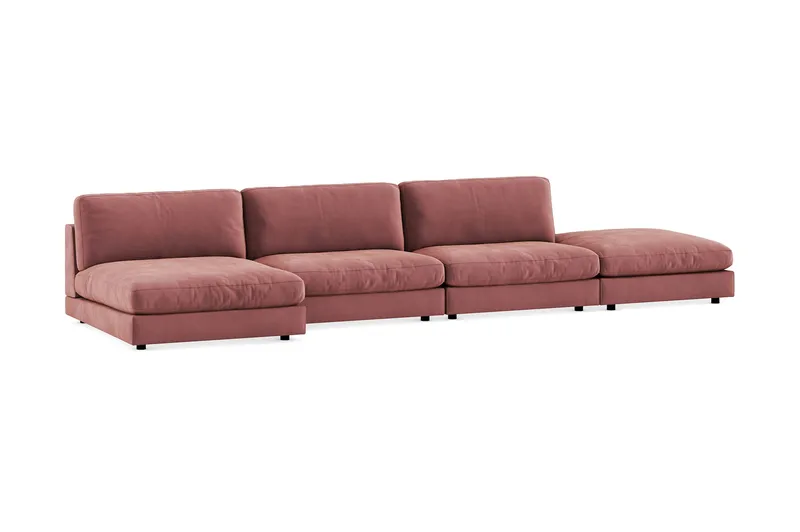 Arken 6-personers Vendbar U-formet Modulsofa med Chaiselong + Fodskammel i Fløjl - Rosa - Møbler - Sofaer - Modulsofaer - Komplet modulsofa